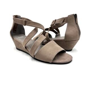 Eileen Fisher Mazy Demi Wedge Heels Sandals Gray Nubuck Size 9.5